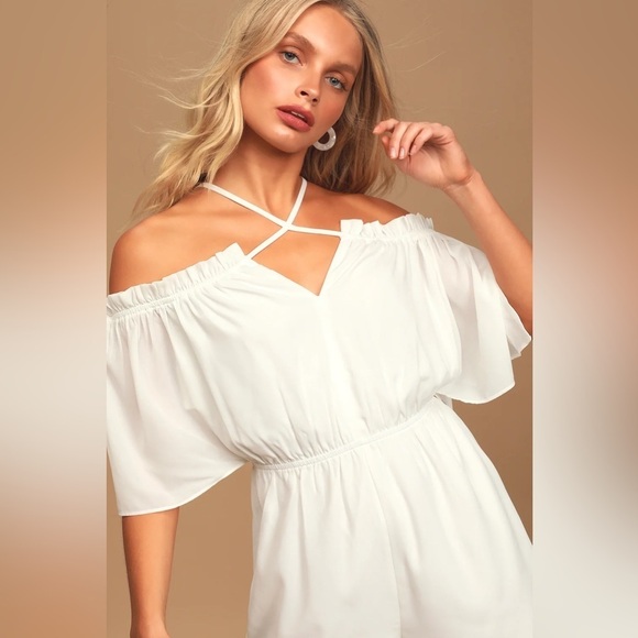 Lulus Catch Me Crushing White Off-the-Shoulder Romper - Picture 4 of 14